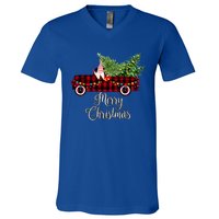 Christmas Gnome Driving Red Buffalo Plaid Christmas Truck Great Gift V-Neck T-Shirt