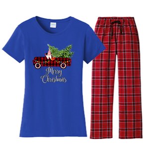 Christmas Gnome Driving Red Buffalo Plaid Christmas Truck Great Gift Women's Flannel Pajama Set