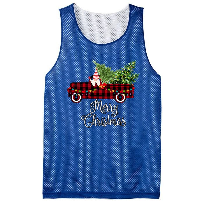 Christmas Gnome Driving Red Buffalo Plaid Christmas Truck Great Gift Mesh Reversible Basketball Jersey Tank