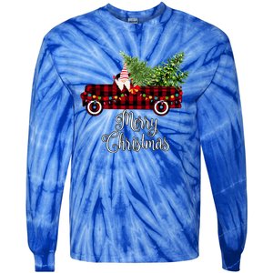 Christmas Gnome Driving Red Buffalo Plaid Christmas Truck Great Gift Tie-Dye Long Sleeve Shirt