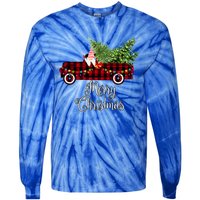 Christmas Gnome Driving Red Buffalo Plaid Christmas Truck Great Gift Tie-Dye Long Sleeve Shirt