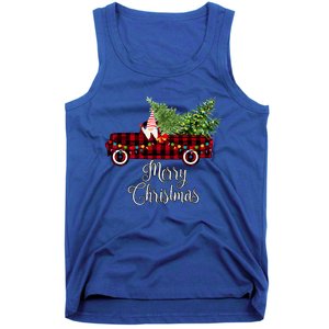 Christmas Gnome Driving Red Buffalo Plaid Christmas Truck Great Gift Tank Top