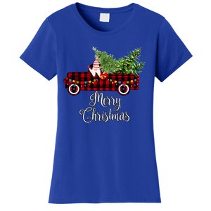 Christmas Gnome Driving Red Buffalo Plaid Christmas Truck Great Gift Women's T-Shirt