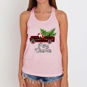 Christmas Gnome Driving Red Buffalo Plaid Christmas Truck Great Gift Women's Knotted Racerback Tank