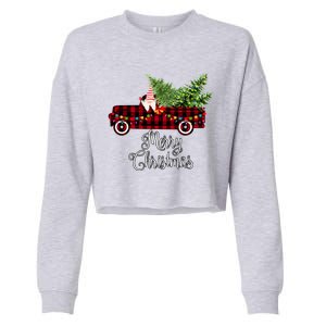 Christmas Gnome Driving Red Buffalo Plaid Christmas Truck Great Gift Cropped Pullover Crew