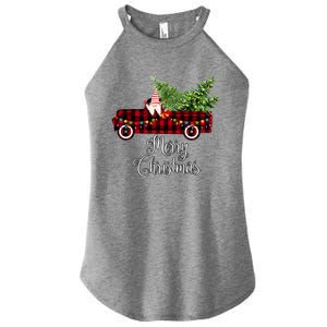 Christmas Gnome Driving Red Buffalo Plaid Christmas Truck Great Gift Women's Perfect Tri Rocker Tank