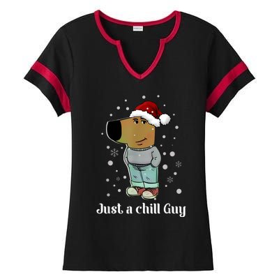 Chill Guy Dog With Christmas Hat Funny Chill Guy Meme Ladies Halftime Notch Neck Tee