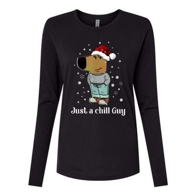 Chill Guy Dog With Christmas Hat Funny Chill Guy Meme Womens Cotton Relaxed Long Sleeve T-Shirt