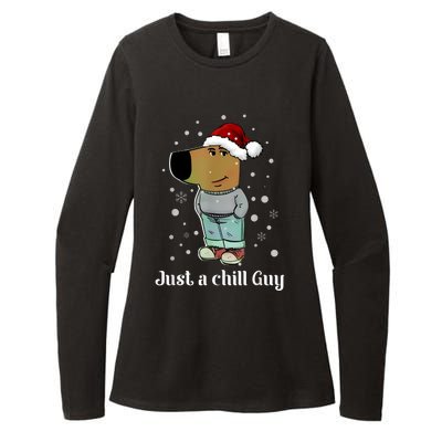 Chill Guy Dog With Christmas Hat Funny Chill Guy Meme Womens CVC Long Sleeve Shirt