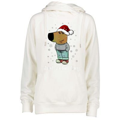 Chill Guy Dog With Christmas Hat Funny Chill Guy Meme Womens Funnel Neck Pullover Hood