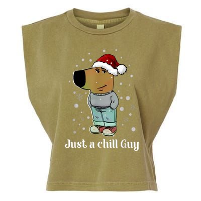 Chill Guy Dog With Christmas Hat Funny Chill Guy Meme Garment-Dyed Women's Muscle Tee