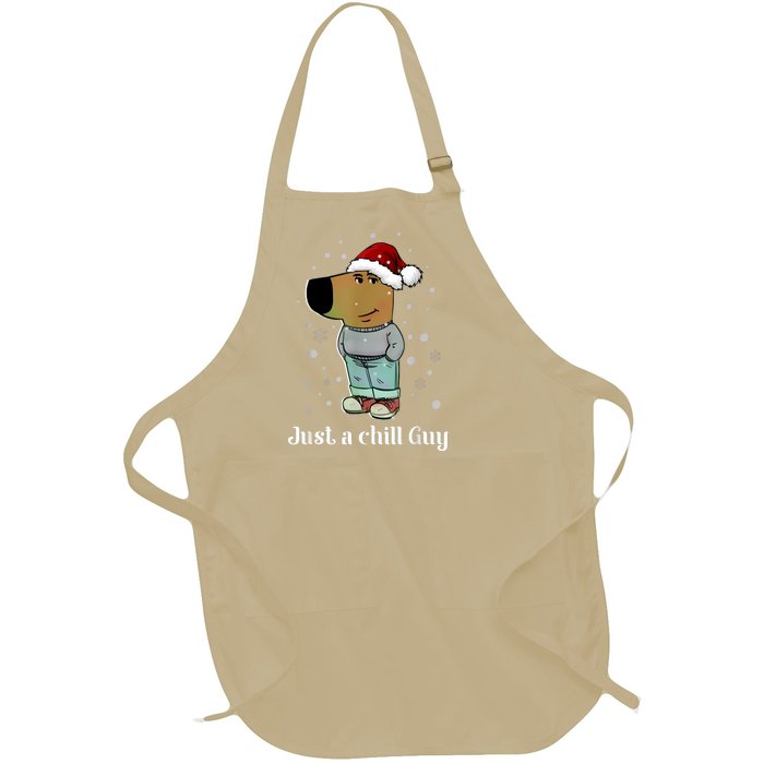 Chill Guy Dog With Christmas Hat Funny Chill Guy Meme Full-Length Apron With Pockets