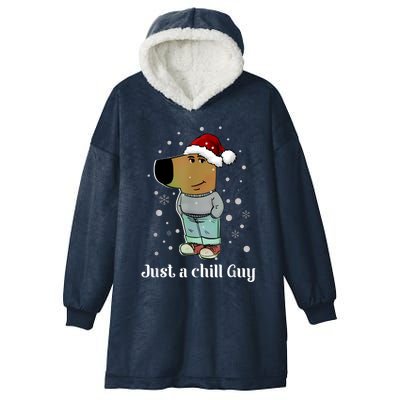 Chill Guy Dog With Christmas Hat Funny Chill Guy Meme Hooded Wearable Blanket