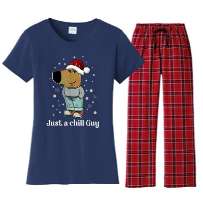 Chill Guy Dog With Christmas Hat Funny Chill Guy Meme Women's Flannel Pajama Set