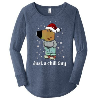 Chill Guy Dog With Christmas Hat Funny Chill Guy Meme Women's Perfect Tri Tunic Long Sleeve Shirt