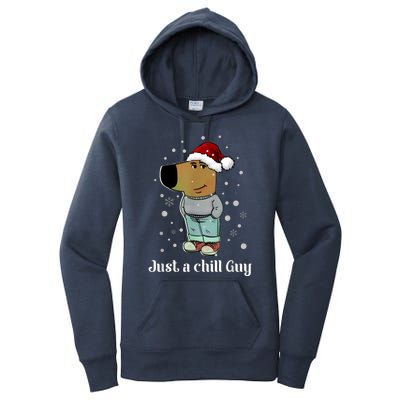 Chill Guy Dog With Christmas Hat Funny Chill Guy Meme Women's Pullover Hoodie