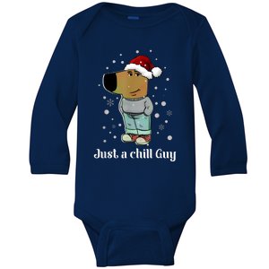 Chill Guy Dog With Christmas Hat Funny Chill Guy Meme Baby Long Sleeve Bodysuit