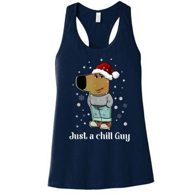 Chill Guy Dog With Christmas Hat Funny Chill Guy Meme Women's Racerback Tank