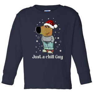 Chill Guy Dog With Christmas Hat Funny Chill Guy Meme Toddler Long Sleeve Shirt