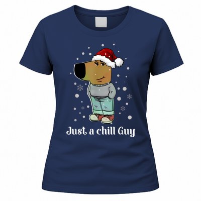 Chill Guy Dog With Christmas Hat Funny Chill Guy Meme Women's T-Shirt