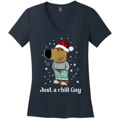 Chill Guy Dog With Christmas Hat Funny Chill Guy Meme Women's V-Neck T-Shirt