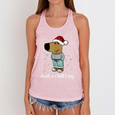 Chill Guy Dog With Christmas Hat Funny Chill Guy Meme Women's Knotted Racerback Tank