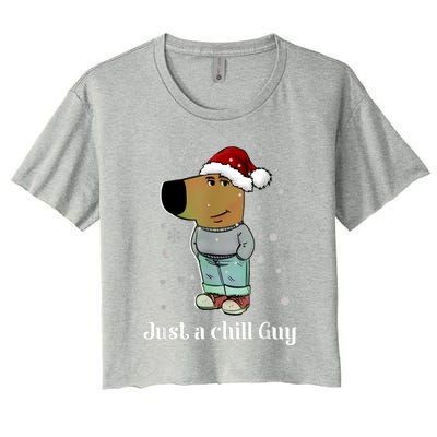 Chill Guy Dog With Christmas Hat Funny Chill Guy Meme Women's Crop Top Tee