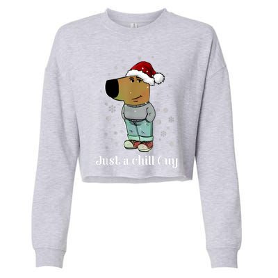 Chill Guy Dog With Christmas Hat Funny Chill Guy Meme Cropped Pullover Crew