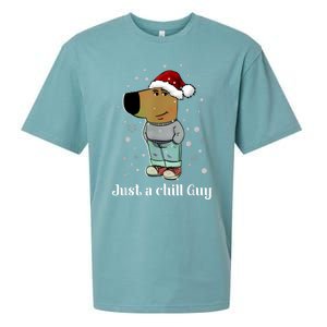 Chill Guy Dog With Christmas Hat Funny Chill Guy Meme Sueded Cloud Jersey T-Shirt