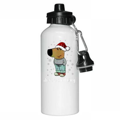 Chill Guy Dog With Christmas Hat Funny Chill Guy Meme Aluminum Water Bottle