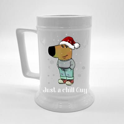 Chill Guy Dog With Christmas Hat Funny Chill Guy Meme Beer Stein