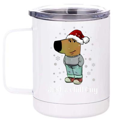 Chill Guy Dog With Christmas Hat Funny Chill Guy Meme 12 oz Stainless Steel Tumbler Cup