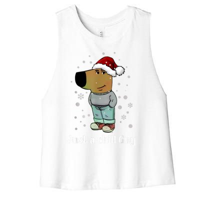 Chill Guy Dog With Christmas Hat Funny Chill Guy Meme Women's Racerback Cropped Tank