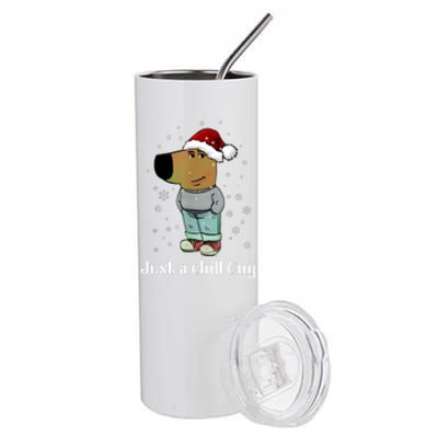 Chill Guy Dog With Christmas Hat Funny Chill Guy Meme Stainless Steel Tumbler