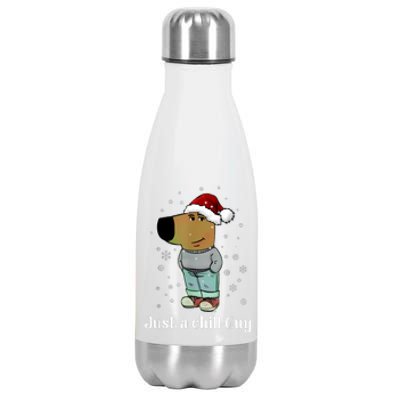 Chill Guy Dog With Christmas Hat Funny Chill Guy Meme Stainless Steel Insulated Water Bottle