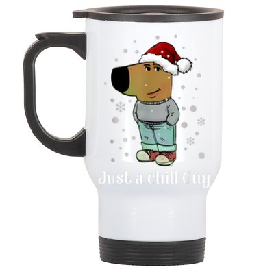 Chill Guy Dog With Christmas Hat Funny Chill Guy Meme Stainless Steel Travel Mug