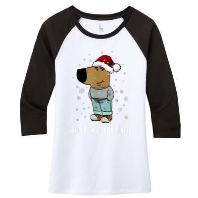 Chill Guy Dog With Christmas Hat Funny Chill Guy Meme Women's Tri-Blend 3/4-Sleeve Raglan Shirt