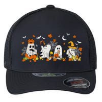 Cute Ghost Drinking Coffee Halloween Fall Ghost Book Reading Flexfit Unipanel Trucker Cap