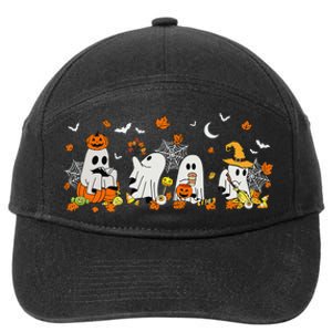 Cute Ghost Drinking Coffee Halloween Fall Ghost Book Reading 7-Panel Snapback Hat