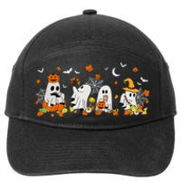 Cute Ghost Drinking Coffee Halloween Fall Ghost Book Reading 7-Panel Snapback Hat