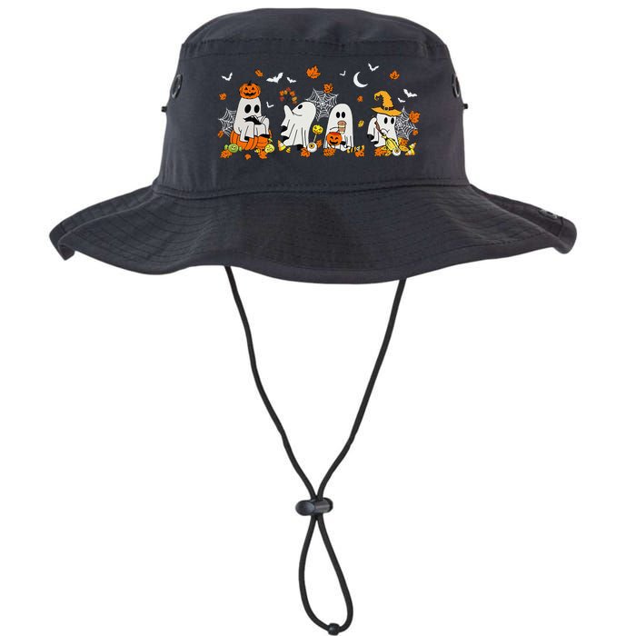 Cute Ghost Drinking Coffee Halloween Fall Ghost Book Reading Legacy Cool Fit Booney Bucket Hat