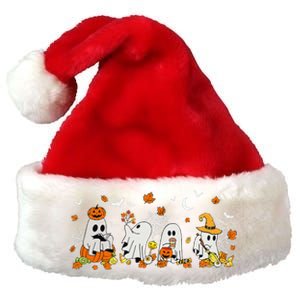 Cute Ghost Drinking Coffee Halloween Fall Ghost Book Reading Premium Christmas Santa Hat