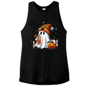 Cute Ghost Drinking Coffee Halloween Ghost Coffee Ladies PosiCharge Tri-Blend Wicking Tank