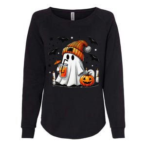 Cute Ghost Drinking Coffee Halloween Ghost Coffee Womens California Wash Sweatshirt