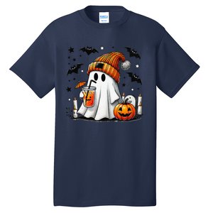 Cute Ghost Drinking Coffee Halloween Ghost Coffee Tall T-Shirt