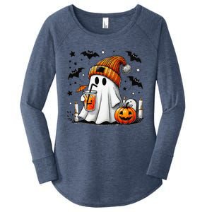 Cute Ghost Drinking Coffee Halloween Ghost Coffee Women's Perfect Tri Tunic Long Sleeve Shirt