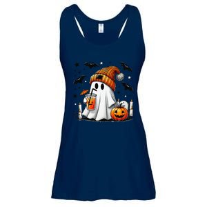 Cute Ghost Drinking Coffee Halloween Ghost Coffee Ladies Essential Flowy Tank