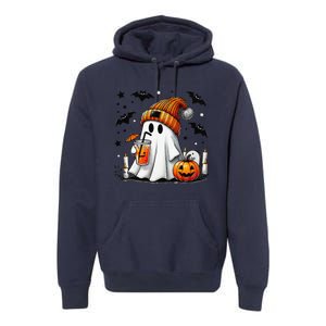 Cute Ghost Drinking Coffee Halloween Ghost Coffee Premium Hoodie