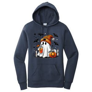 Cute Ghost Drinking Coffee Halloween Ghost Coffee Women's Pullover Hoodie