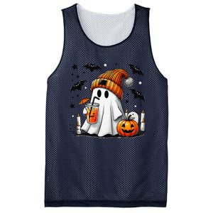 Cute Ghost Drinking Coffee Halloween Ghost Coffee Mesh Reversible Basketball Jersey Tank